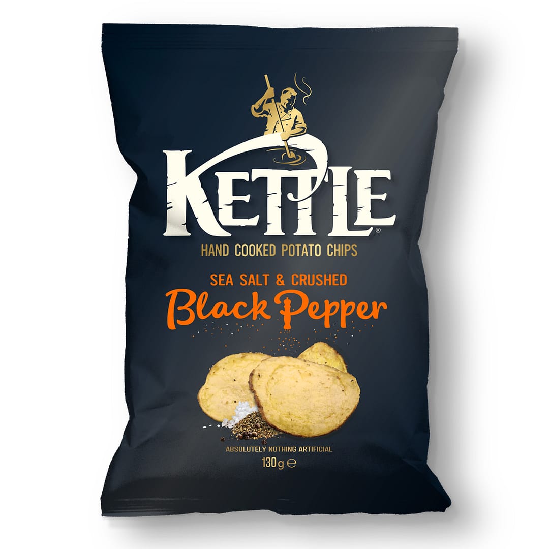 Kettle Sea Salt & Crushed Black Pepper – suolalla ja mustapippurilla maustetut perunalastut