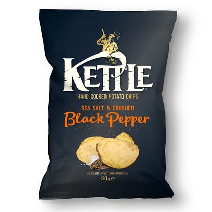 Kettle Sea Salt & Crushed Black Pepper - suolalla ja mustapippurilla maustetut perunalastut