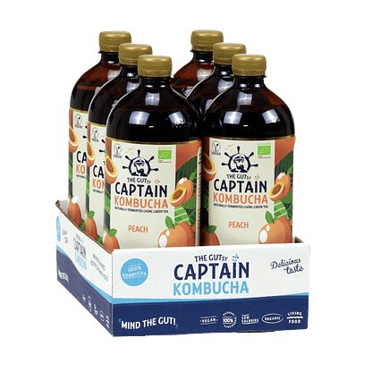 The Gutsy Captain Kombucha Peach - Persikan makuinen fermentoitu juoma LUOMU iso pullo - Image 2