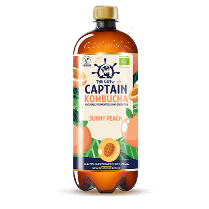 The Gutsy Captain Kombucha Peach - Persikan makuinen fermentoitu juoma LUOMU iso pullo