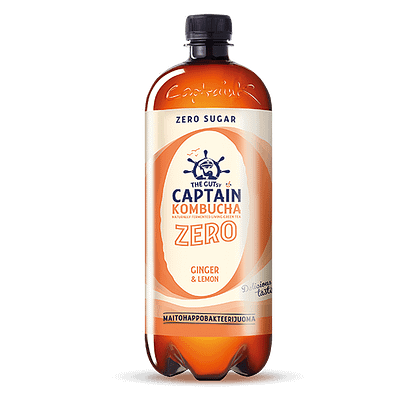The Gutsy Captain Kombucha Ginger Lemon Zero fermentoitu juoma iso pullo