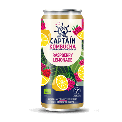 The Gutsy Captain Kombucha Raspberry Lemonade fermentoitu juoma LUOMU tölkki
