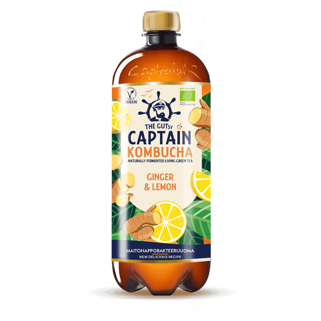 The Gutsy Captain Kombucha Ginger-Lemon – fermentoitu juoma LUOMU iso pullo
