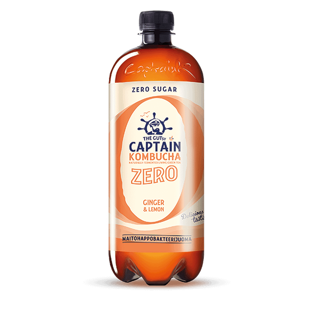 The Gutsy Captain Kombucha Ginger Lemon Zero fermentoitu juoma iso pullo