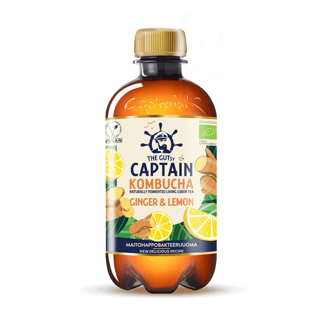 The Gutsy Captain Kombucha Ginger Lemon - fermentoitu inkiväärin ja sitruunanmakuinen juoma LUOMU
